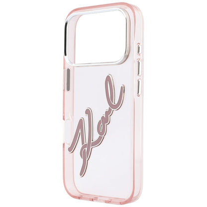 Coque pour Apple iPhone 18 Pro / 17 Pro, Karl Lagerfeld, logo en résine IML Big Signature et cadre métallique, rose