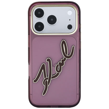 Hülle für Apple iPhone 18 Pro / 17 Pro, Karl Lagerfeld, IML Big Signature Resin Logo und Metallrahmen, Weinrot