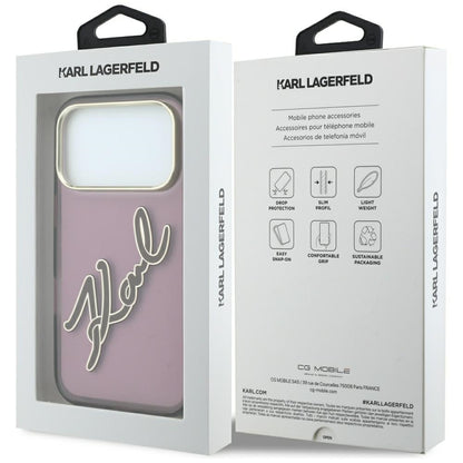 Hülle für Apple iPhone 18 Pro / 17 Pro, Karl Lagerfeld, IML Big Signature Resin Logo und Metallrahmen, Weinrot