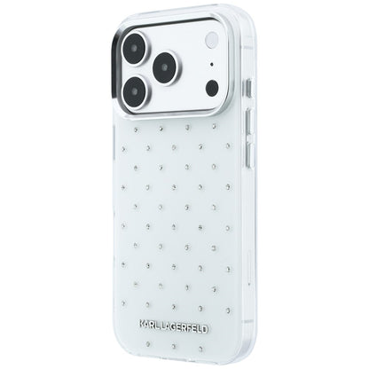 Coque pour Apple iPhone 18 Pro / 17 Pro, Karl Lagerfeld, IML Strass et Logo Électroplaqué, Blanc