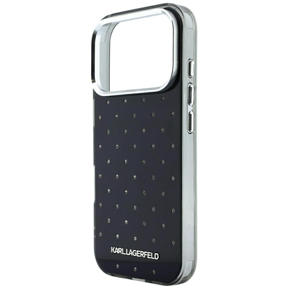 Coque pour Apple iPhone 18 Pro / 17 Pro, Karl Lagerfeld, IML Strass et Logo Électroplaqué, Noire