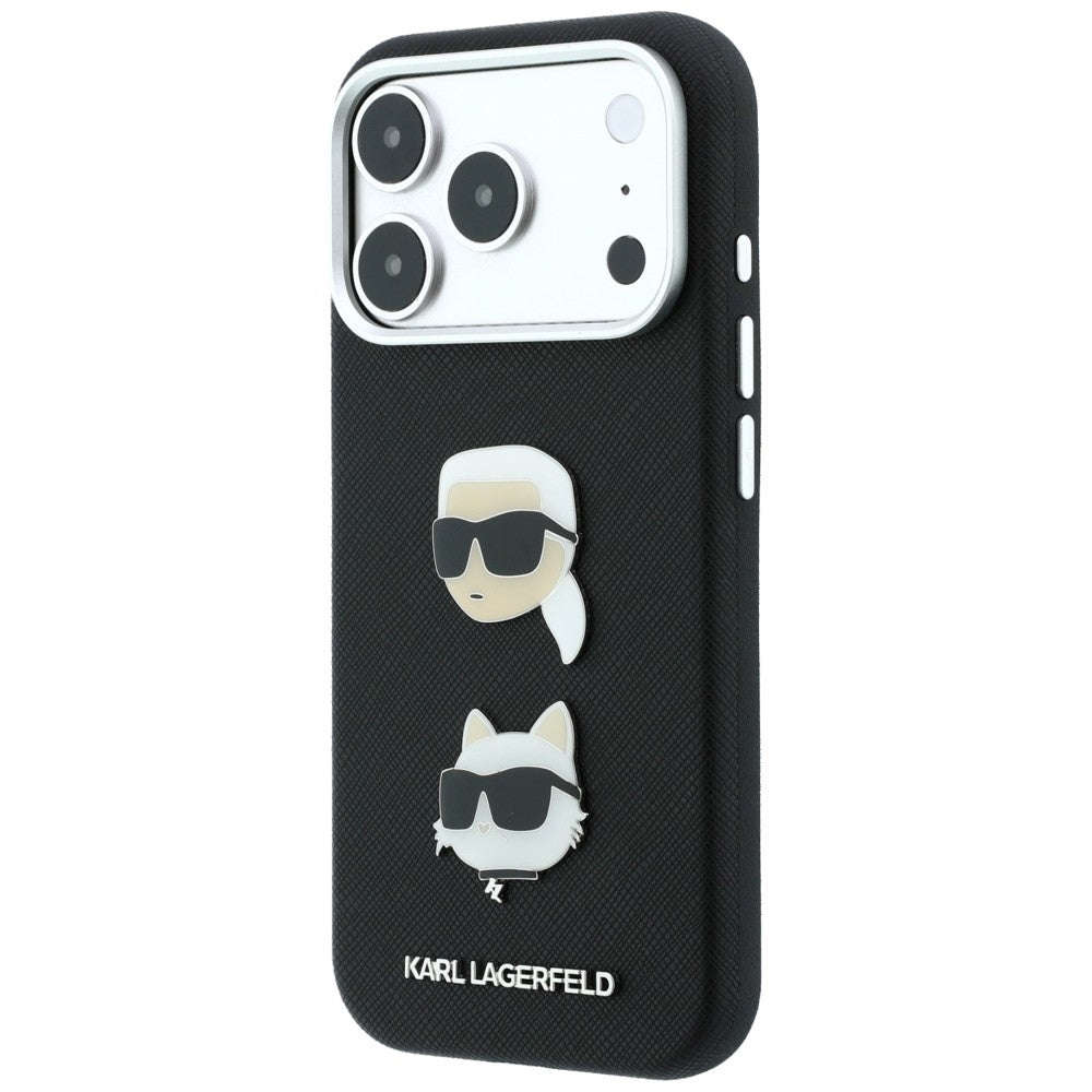 Case for Apple iPhone 18 Pro / 17 Pro, Karl Lagerfeld, Saffiano Crossbody Karl & Choupette Head's Pins Logo, Black