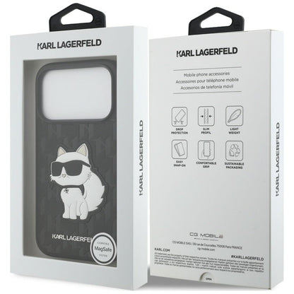 Coque pour Apple iPhone 18 Pro / 17 Pro, Karl Lagerfeld, Saffiano Mono Patch Choupette, noire