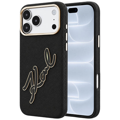 Hülle für Apple iPhone 18 Pro / 17 Pro, Karl Lagerfeld, glattes großes Harz-Signatur-Logo, schwarz