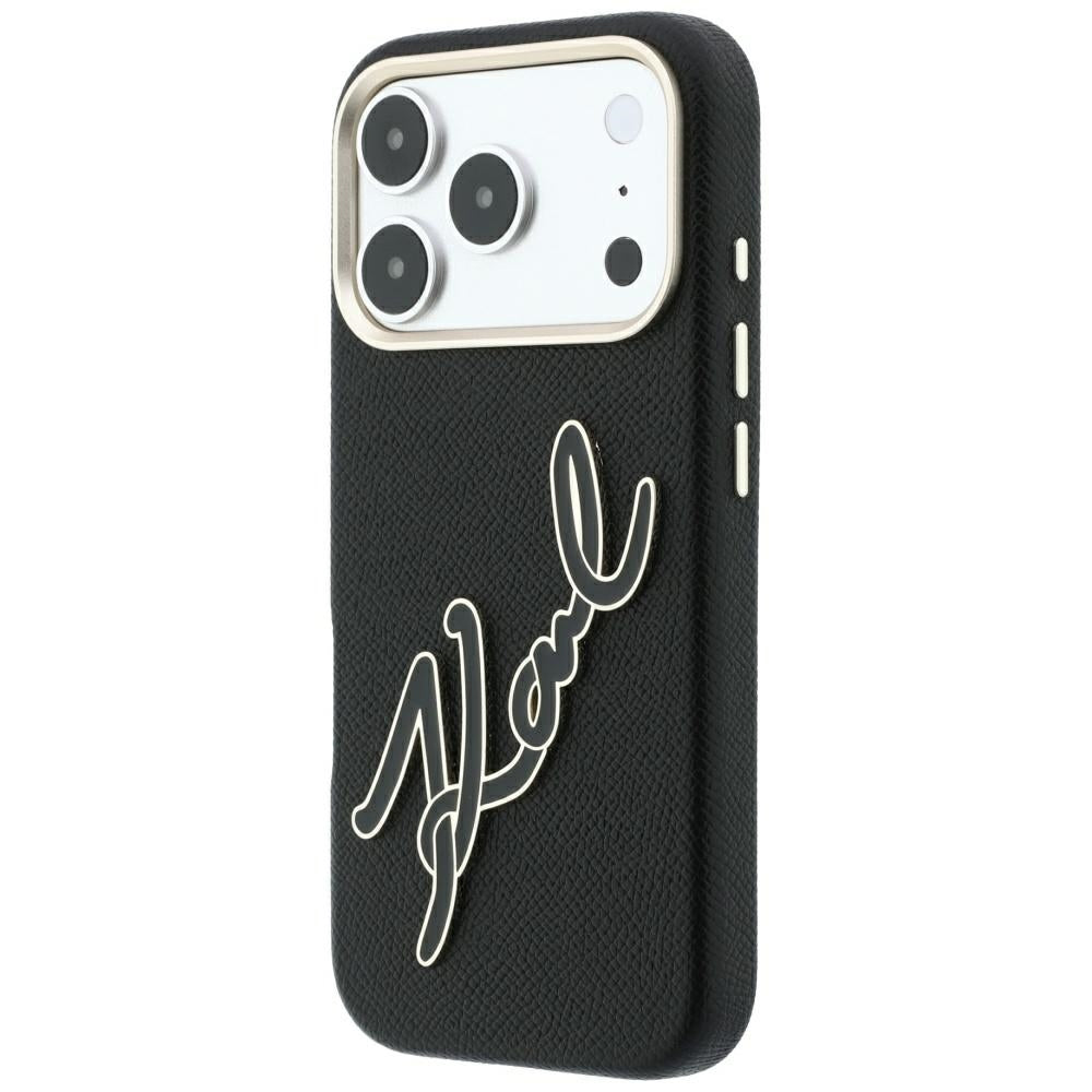 Hülle für Apple iPhone 18 Pro / 17 Pro, Karl Lagerfeld, glattes großes Harz-Signatur-Logo, schwarz