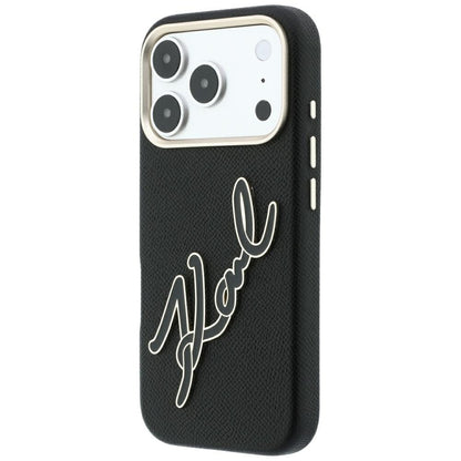 Hülle für Apple iPhone 18 Pro / 17 Pro, Karl Lagerfeld, glattes großes Harz-Signatur-Logo, schwarz