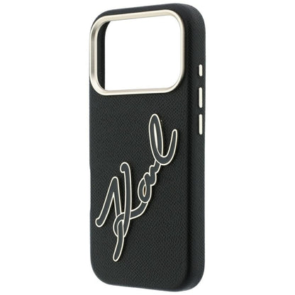 Hülle für Apple iPhone 18 Pro / 17 Pro, Karl Lagerfeld, glattes großes Harz-Signatur-Logo, schwarz