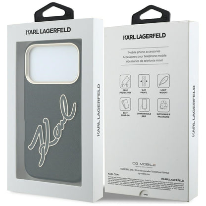 Hülle für Apple iPhone 18 Pro / 17 Pro, Karl Lagerfeld, glattes großes Harz-Signatur-Logo, schwarz