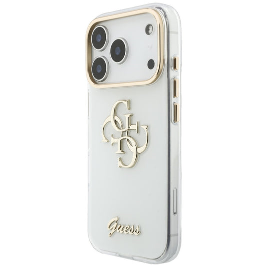 Coque pour Apple iPhone 18 Pro, Guess, IML 4G Metal Script, Blanche