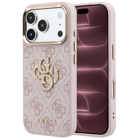 Hülle für Apple iPhone 18 Pro Max / 17 Pro Max, Guess, 4G Big Strass Logo, Rosa