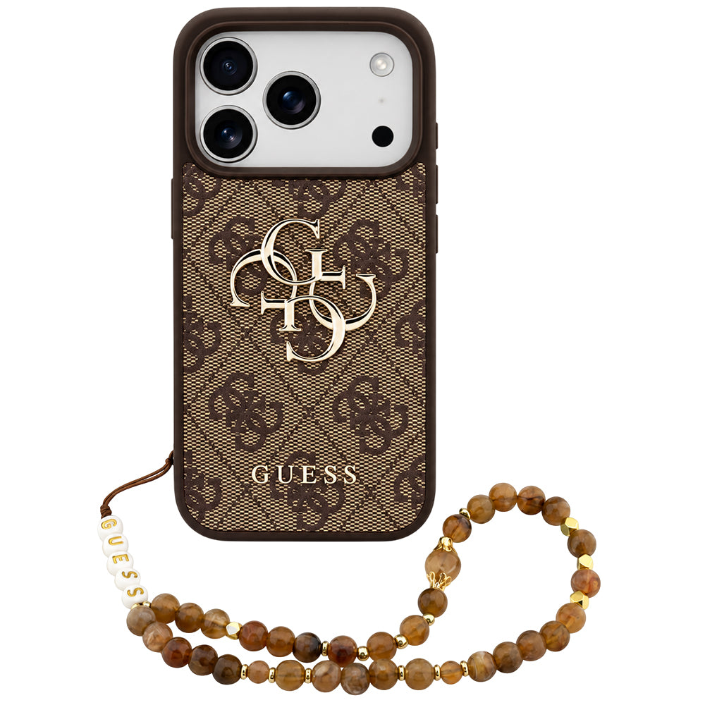 Coque pour Apple iPhone 18 Pro Max / 17 Pro Max, Guess, Logo Classique 4G avec Lanière, Marron