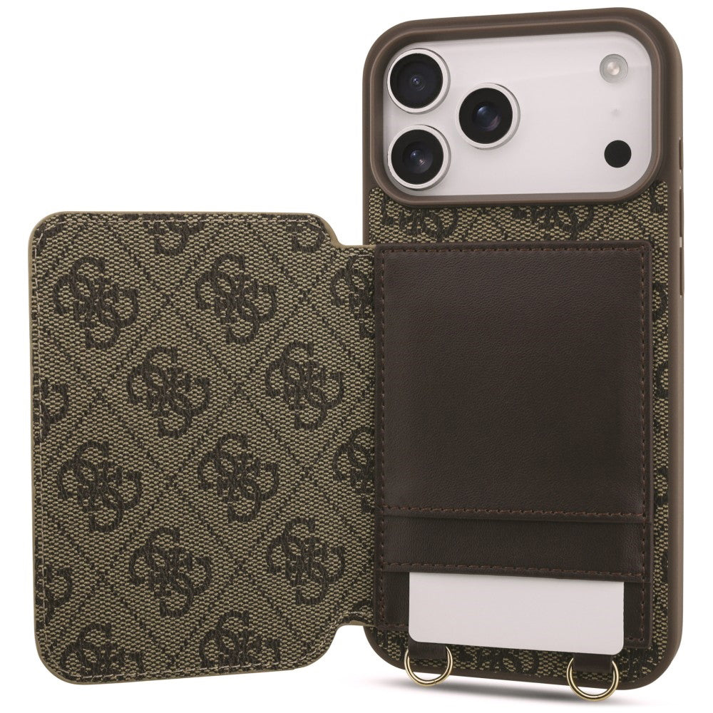 Hülle für Apple iPhone 18 Pro Max / 17 Pro Max, Guess, 4G Crossbody Cardslot, Braun