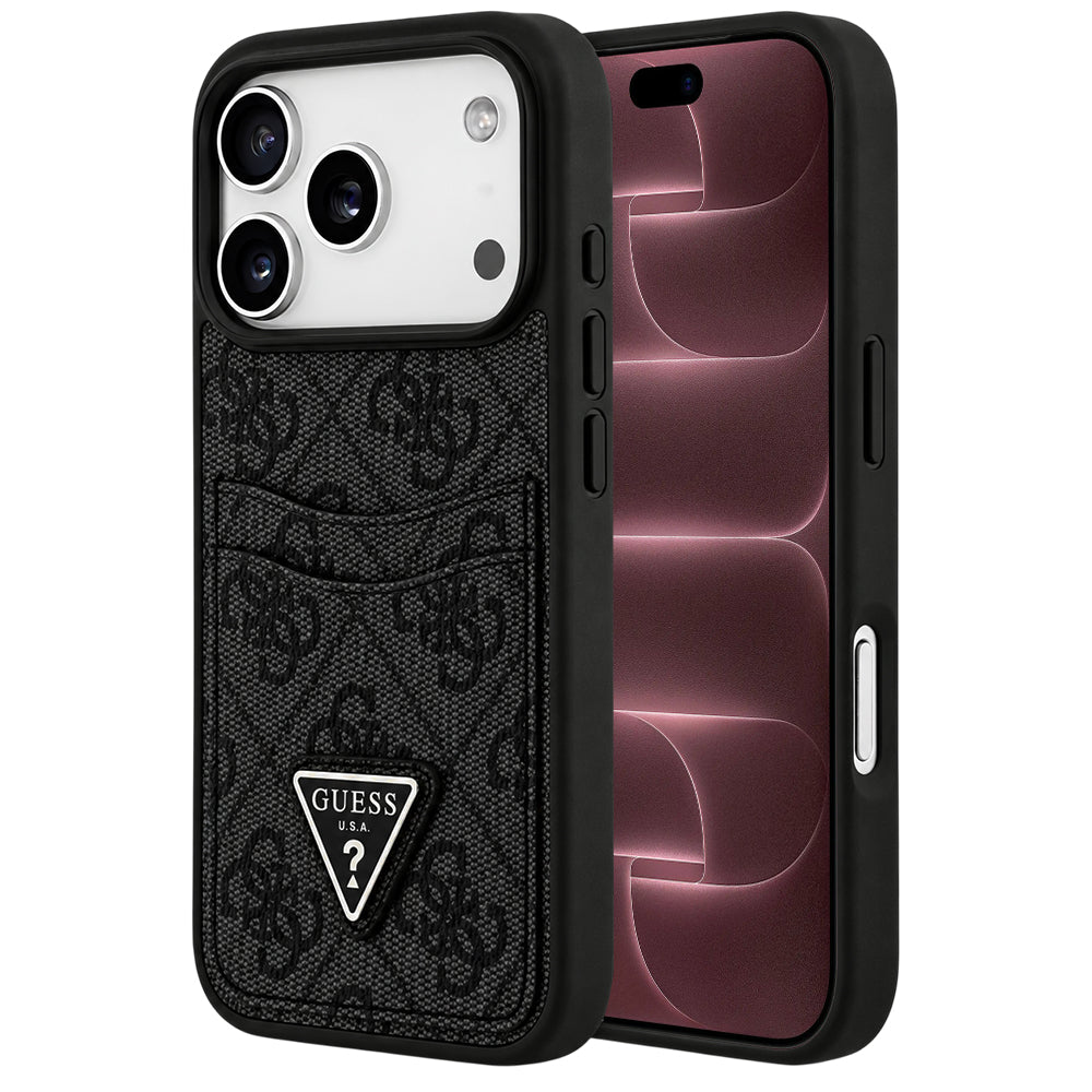 Coque pour Apple iPhone 18 Pro Max / 17 Pro Max, Guess, 4G Double Card Triangle, noire