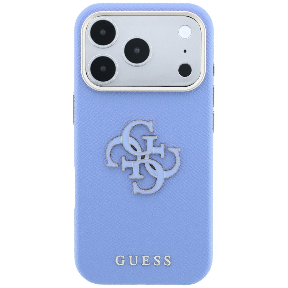 Hülle für Apple iPhone 18 Pro Max / 17 Pro Max, Guess, genarbtes großes Harzlogo, Blau