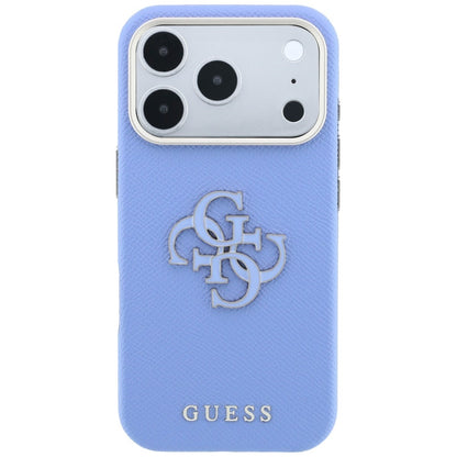 Hülle für Apple iPhone 18 Pro Max / 17 Pro Max, Guess, genarbtes großes Harzlogo, Blau