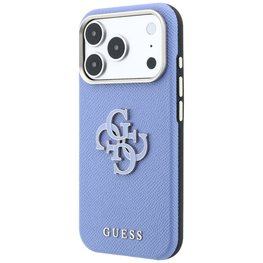 Hülle für Apple iPhone 18 Pro Max / 17 Pro Max, Guess, genarbtes großes Harzlogo, Blau