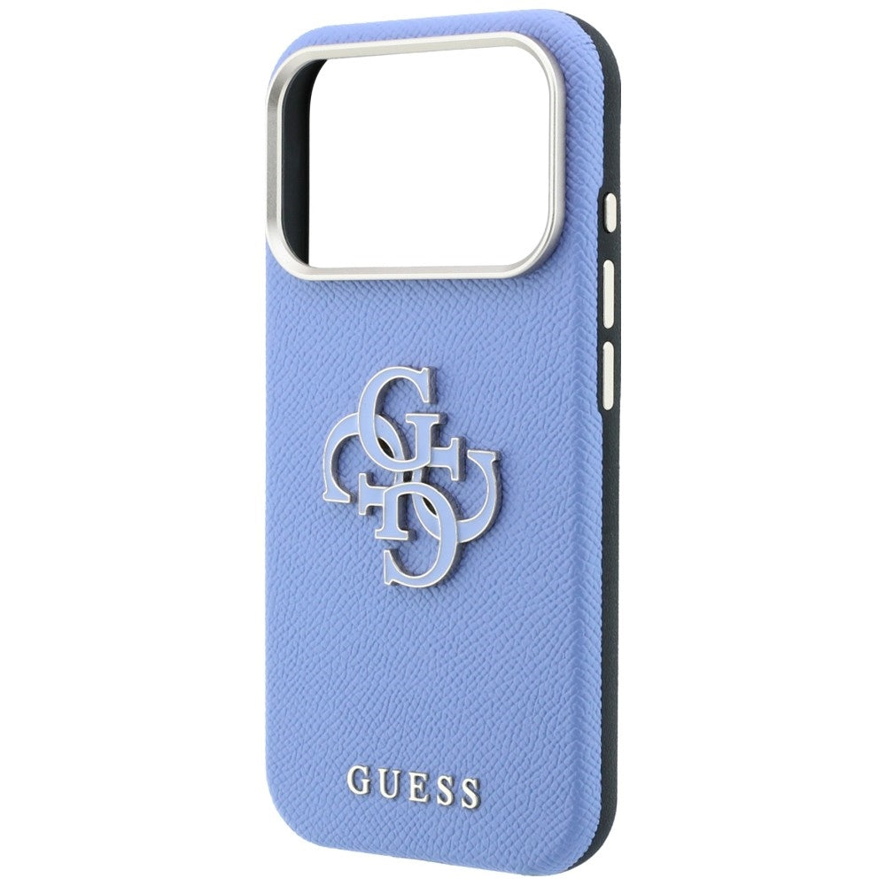 Hülle für Apple iPhone 18 Pro Max / 17 Pro Max, Guess, genarbtes großes Harzlogo, Blau