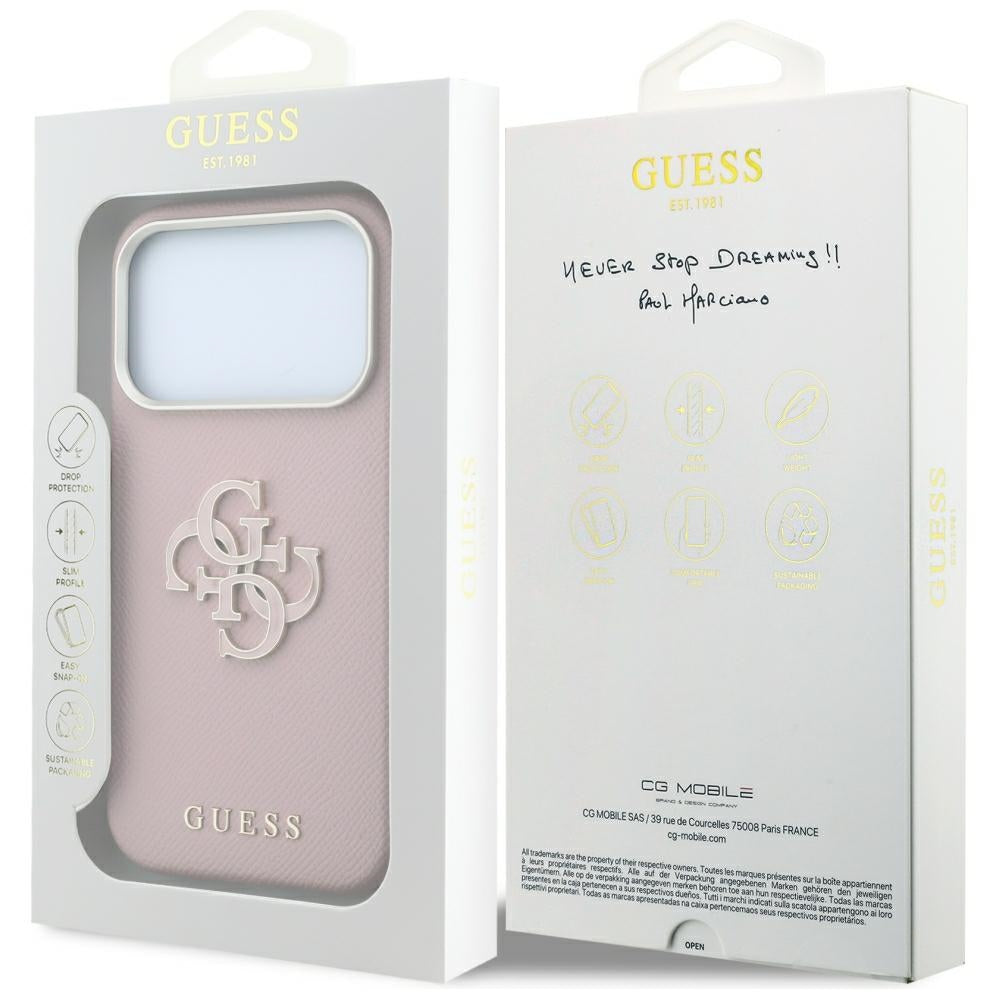 Hülle für Apple iPhone 18 Pro Max / 17 Pro Max, Guess, Geprägtes großes Harzlogo, Rosa
