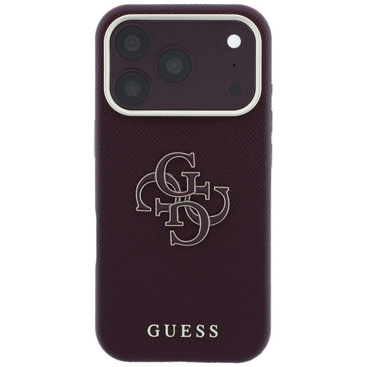 Hülle für Apple iPhone 18 Pro Max / 17 Pro Max, Guess, Genarbtes großes Harzlogo, Weinrot