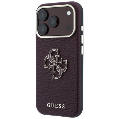 Hülle für Apple iPhone 18 Pro Max / 17 Pro Max, Guess, Genarbtes großes Harzlogo, Weinrot