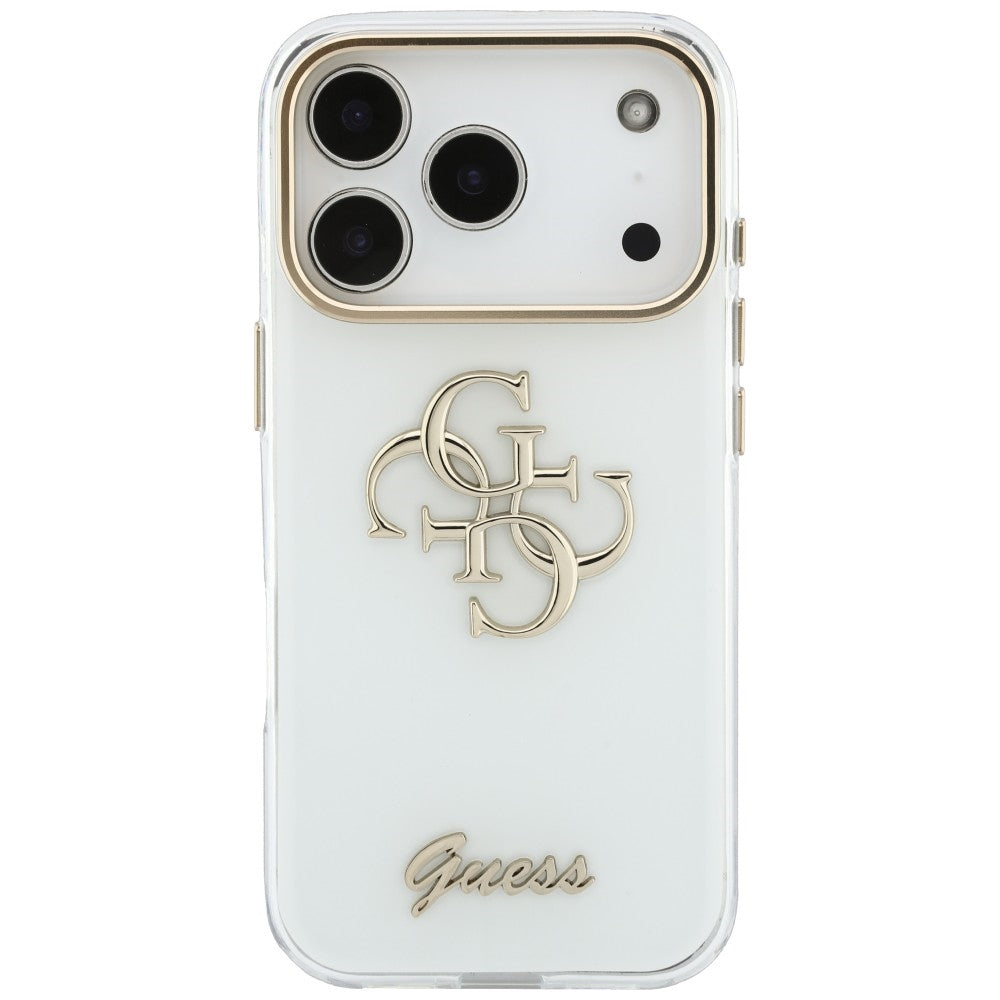 Coque pour Apple iPhone 18 Pro Max / 17 Pro Max, Guess, IML 4G Metal Script, Blanche