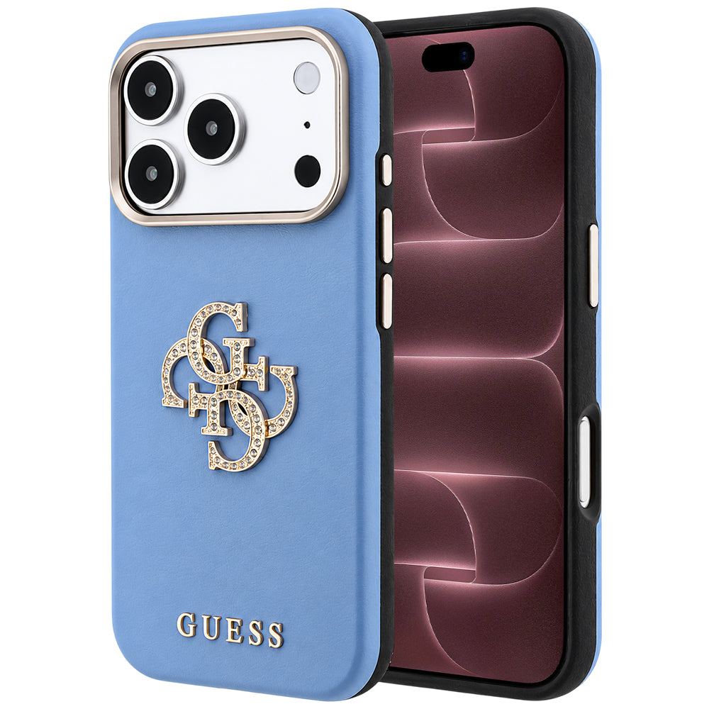 Coque pour Apple iPhone 18 Pro Max / 17 Pro Max, Guess, Smooth Big Strass Logo, bleu