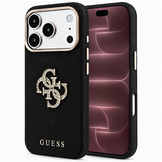Hülle für Apple iPhone 18 Pro Max / 17 Pro Max, Guess, Glattes großes Strass-Logo, Schwarz
