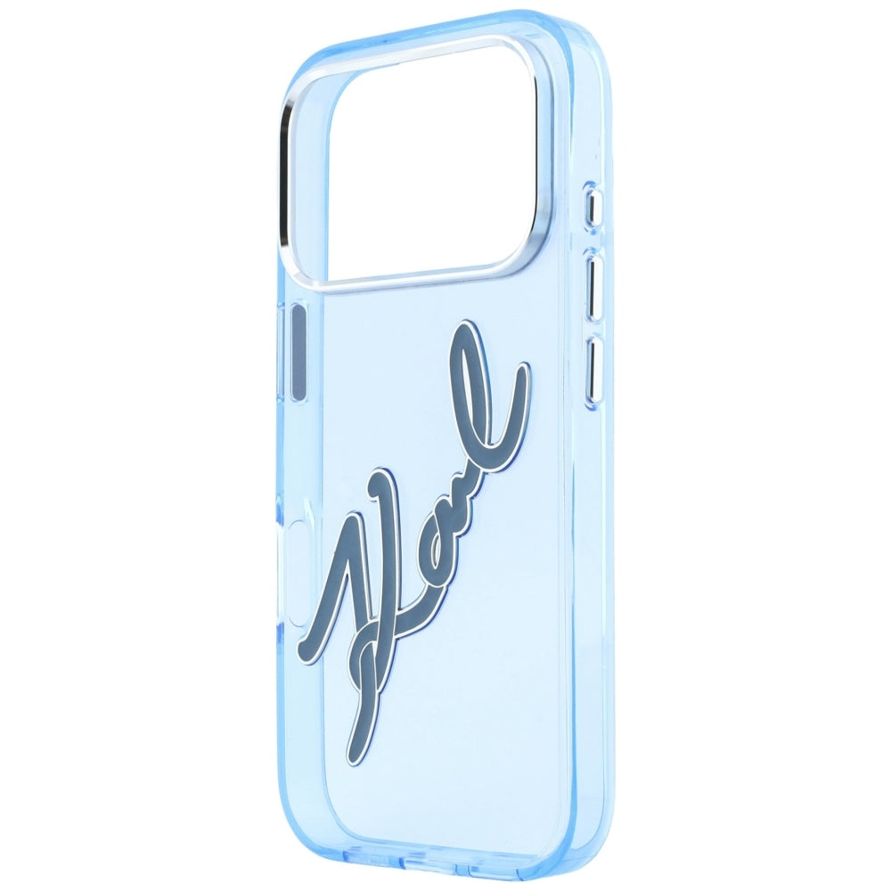 Hülle für Apple iPhone 18 Pro Max / 17 Pro Max, Karl Lagerfeld, IML Big Signature Resin Logo Metallrahmen, Blau