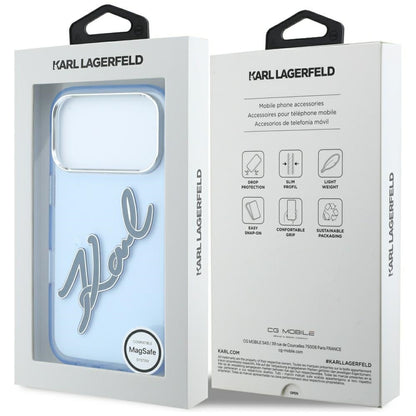 Hülle für Apple iPhone 18 Pro Max / 17 Pro Max, Karl Lagerfeld, IML Big Signature Resin Logo Metallrahmen, Blau