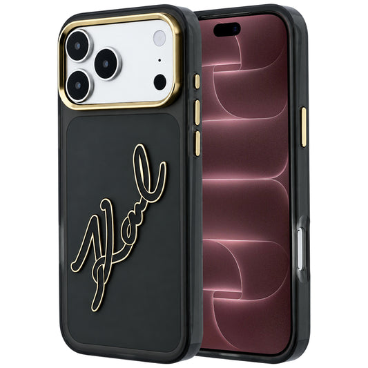 Hülle für Apple iPhone 18 Pro Max / 17 Pro Max, Karl Lagerfeld, IML Big Signature Resin Logo Metallrahmen, Schwarz