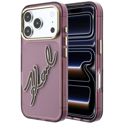 Hülle für Apple iPhone 18 Pro Max / 17 Pro Max, Karl Lagerfeld, IML Big Signature Resin Logo Metallrahmen, Weinrot