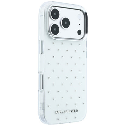 Coque pour Apple iPhone 18 Pro Max / 17 Pro Max, Karl Lagerfeld, Strass IML et Logo Électroplaqué, Blanc
