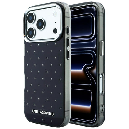 Coque pour Apple iPhone 18 Pro Max / 17 Pro Max, Karl Lagerfeld, Strass IML et Logo Électroplaqué, Noire