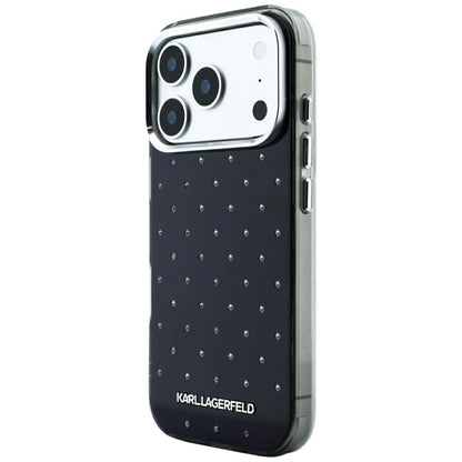 Coque pour Apple iPhone 18 Pro Max / 17 Pro Max, Karl Lagerfeld, Strass IML et Logo Électroplaqué, Noire