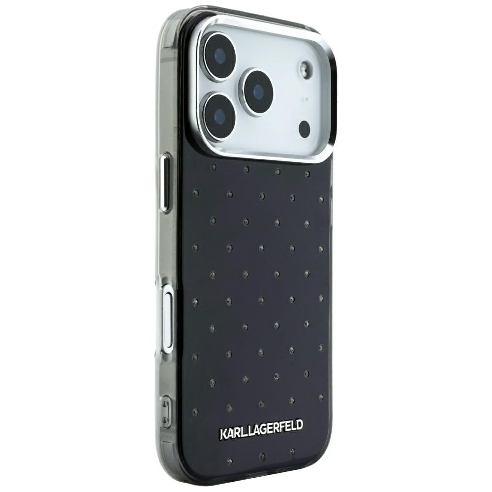 Coque pour Apple iPhone 18 Pro Max / 17 Pro Max, Karl Lagerfeld, Strass IML et Logo Électroplaqué, Noire