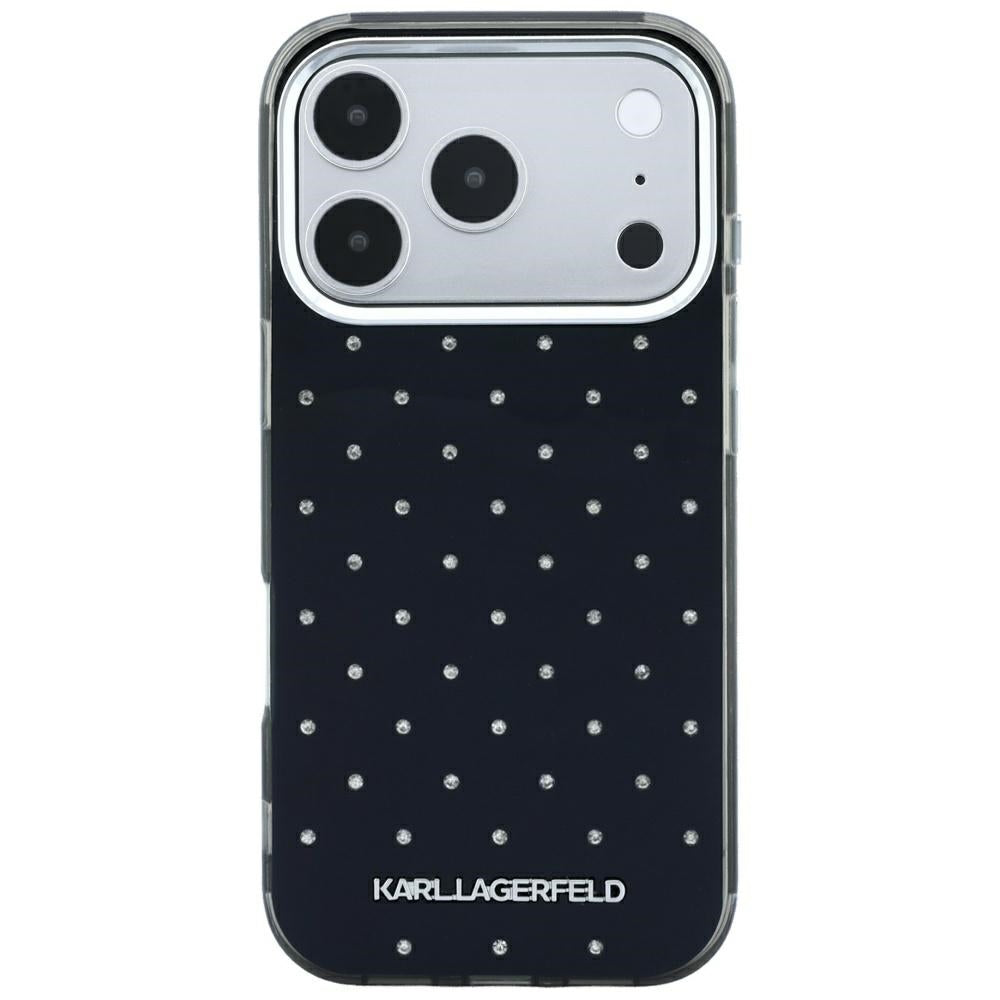Coque pour Apple iPhone 18 Pro Max / 17 Pro Max, Karl Lagerfeld, Strass IML et Logo Électroplaqué, Noire