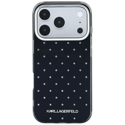 Coque pour Apple iPhone 18 Pro Max / 17 Pro Max, Karl Lagerfeld, Strass IML et Logo Électroplaqué, Noire