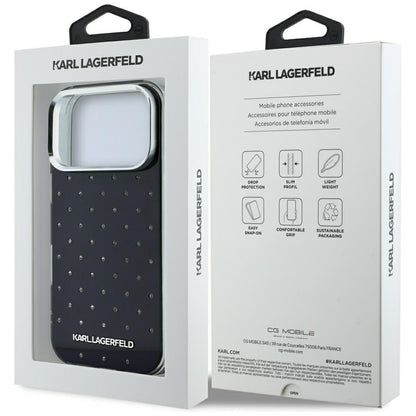 Coque pour Apple iPhone 18 Pro Max / 17 Pro Max, Karl Lagerfeld, Strass IML et Logo Électroplaqué, Noire