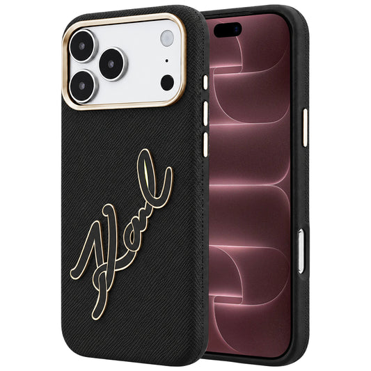 Hülle für Apple iPhone 18 Pro Max / 17 Pro Max, Karl Lagerfeld, glattes großes Harz-Signatur-Logo, schwarz