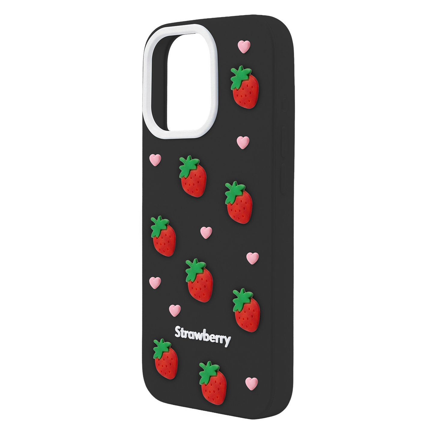 Hülle für Apple iPhone 15 Pro / 14 Pro, OEM, Strawberry, Schwarz