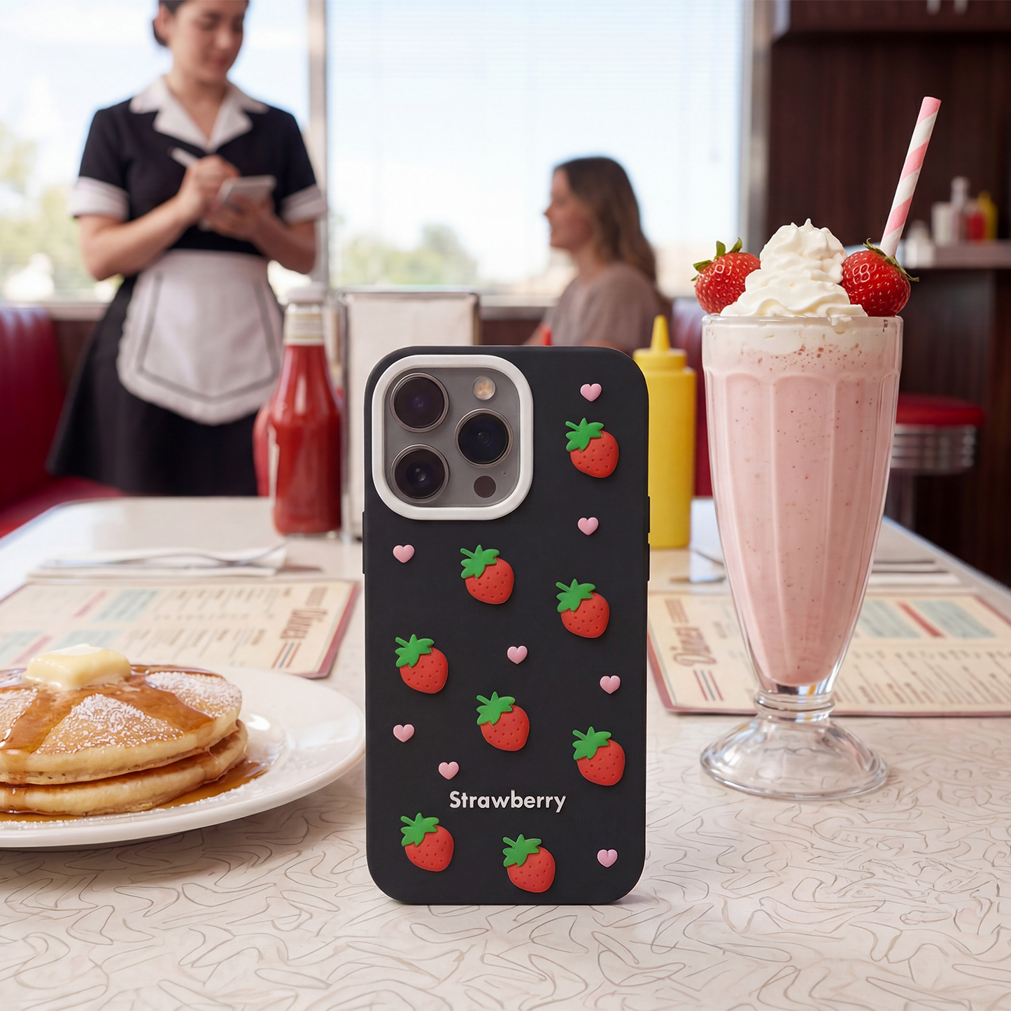 Coque pour Apple iPhone 16 Pro, OEM, Strawberry, Noire