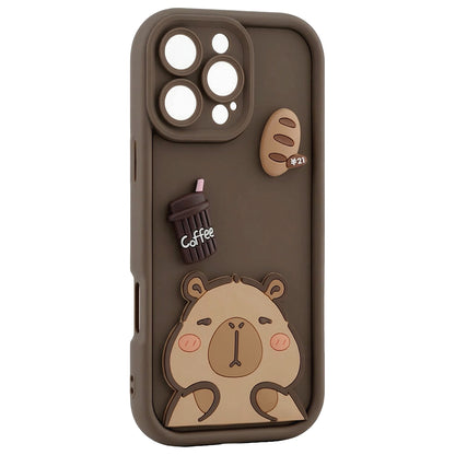 Coque pour Apple iPhone 16 Pro, OEM, Ultra Trendy 3D Capybara, Marron