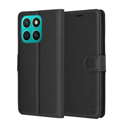 Hülle für Honor X8c, Techsuit, Leder-Folio, Schwarz
