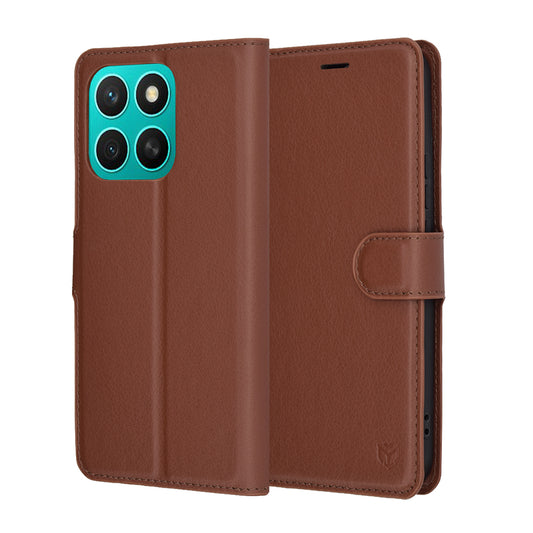 Hülle für Honor X8c, Techsuit, Leder-Folio, Braun