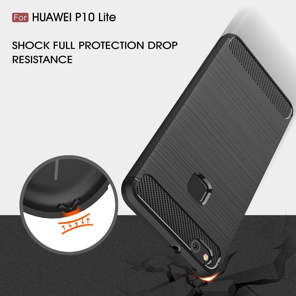 Hülle für Huawei P10 Lite, Techsuit, Carbon, Schwarz