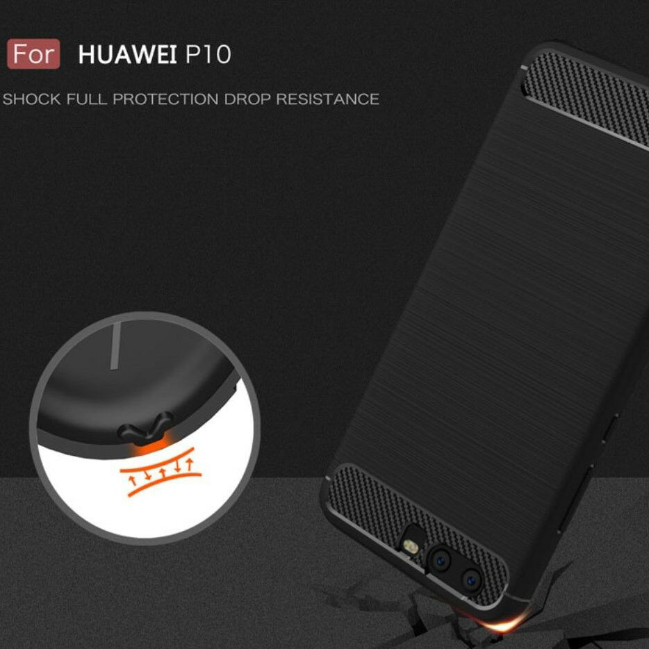 Coque pour Huawei P10, Techsuit, Carbone, Noire