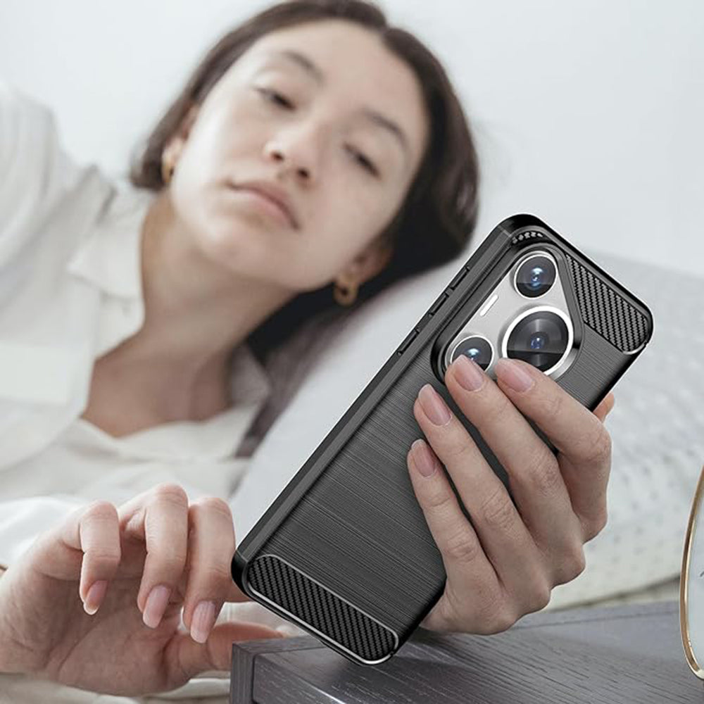 Coque pour Huawei Pura 70, Techsuit, Carbone, Noire
