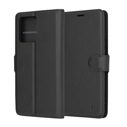 Hülle für Motorola Moto G86, Techsuit, Leder-Folio, Schwarz