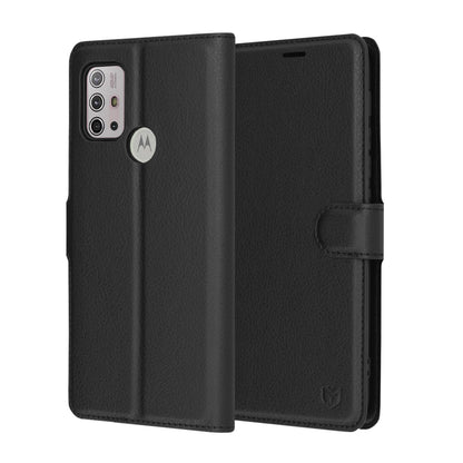 Hülle für Motorola Moto G30 / G20 / G10, Techsuit, Leder-Folio, Schwarz