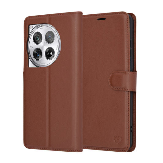Hülle für OnePlus 12, Techsuit, Leder-Folio, Braun